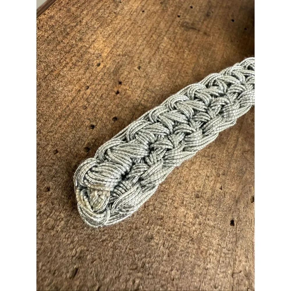 Vintage Silver Metallic Braided Belt Woven Adjustable S M L